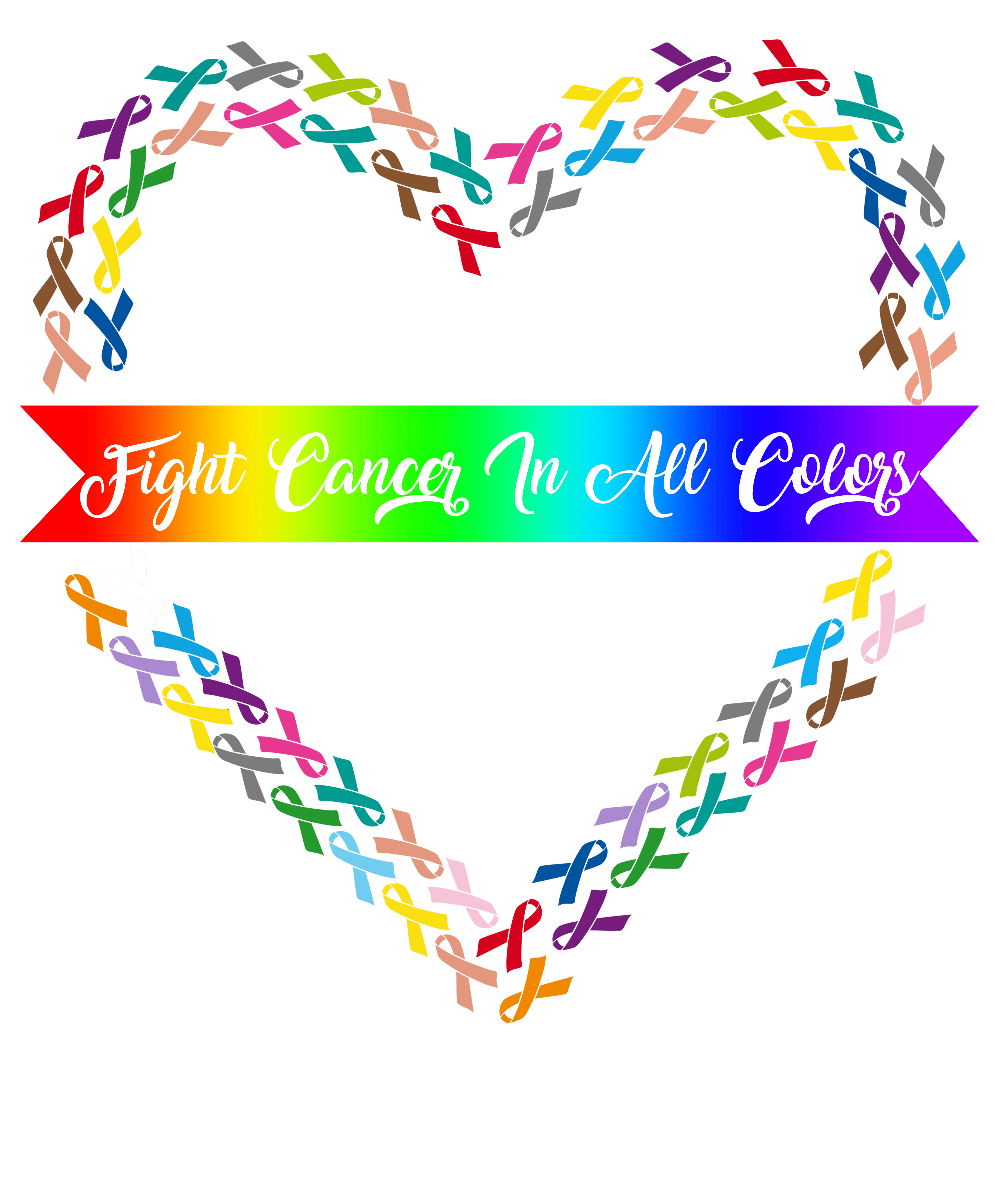 Fight Cancer in all colors heat and ribbon - 1061- Placed on your shirt of choice
