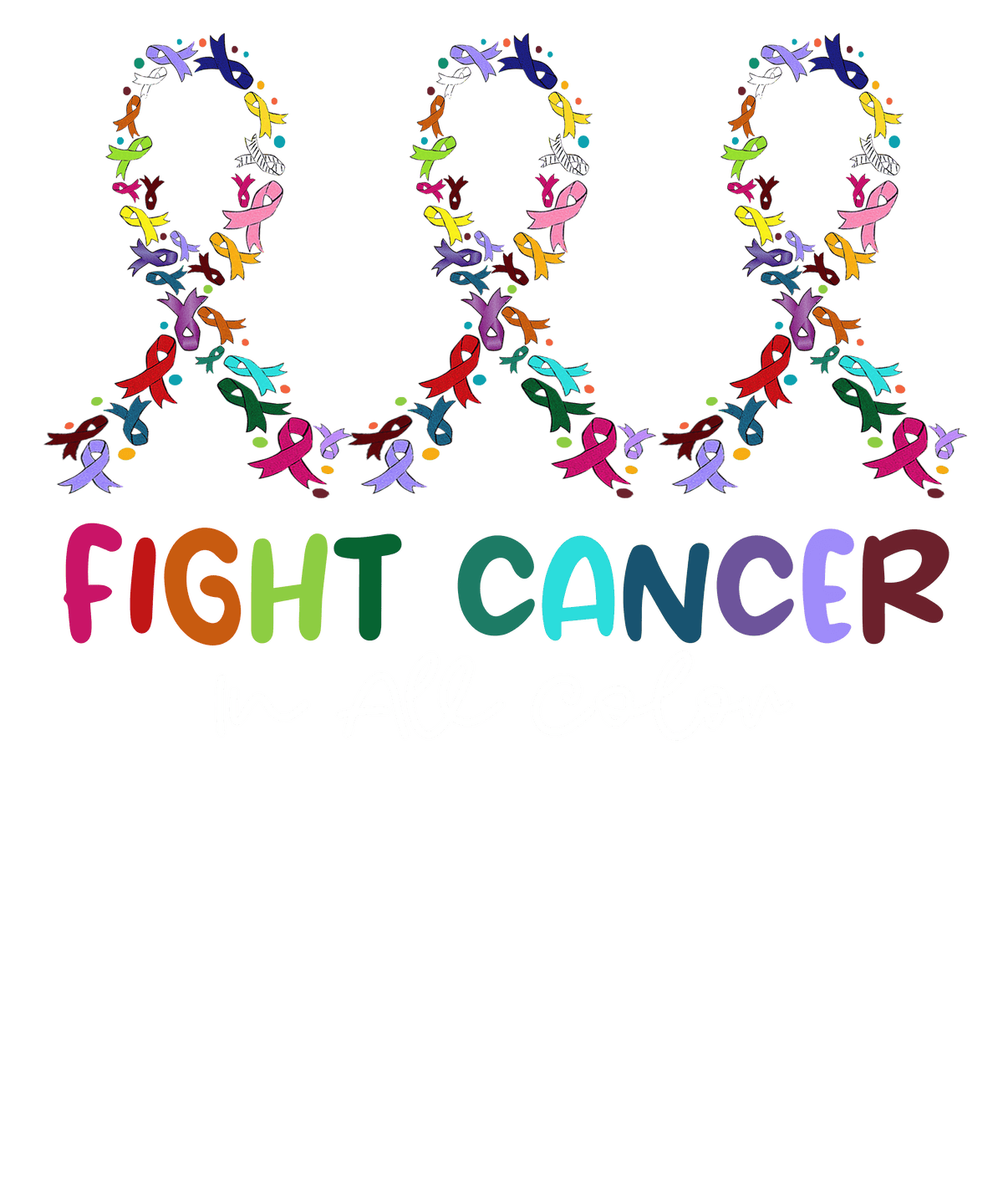 Fight Cancer three ribbons all colors - 1068- Placed on your shirt of choice
