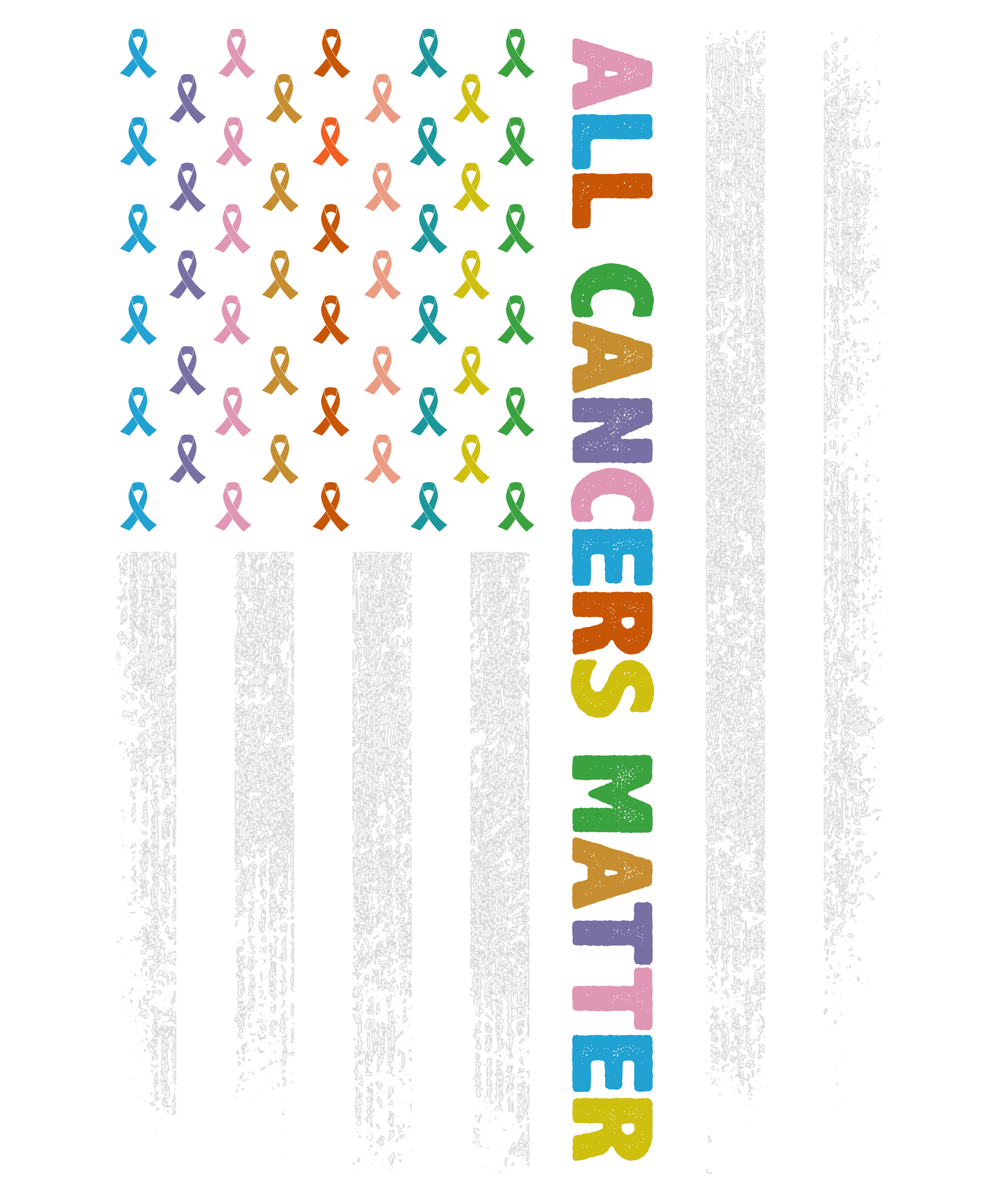 Cancer Awareness Flag of Ribbons - 1078- Placed on your shirt of choice
