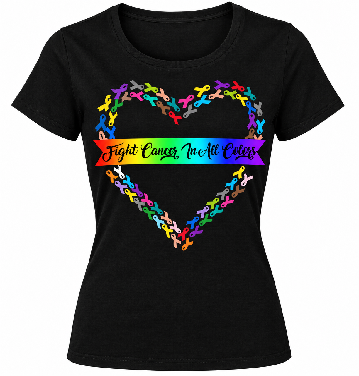 Fight Cancer in all colors heat and ribbon - 1061- Placed on your shirt of choice