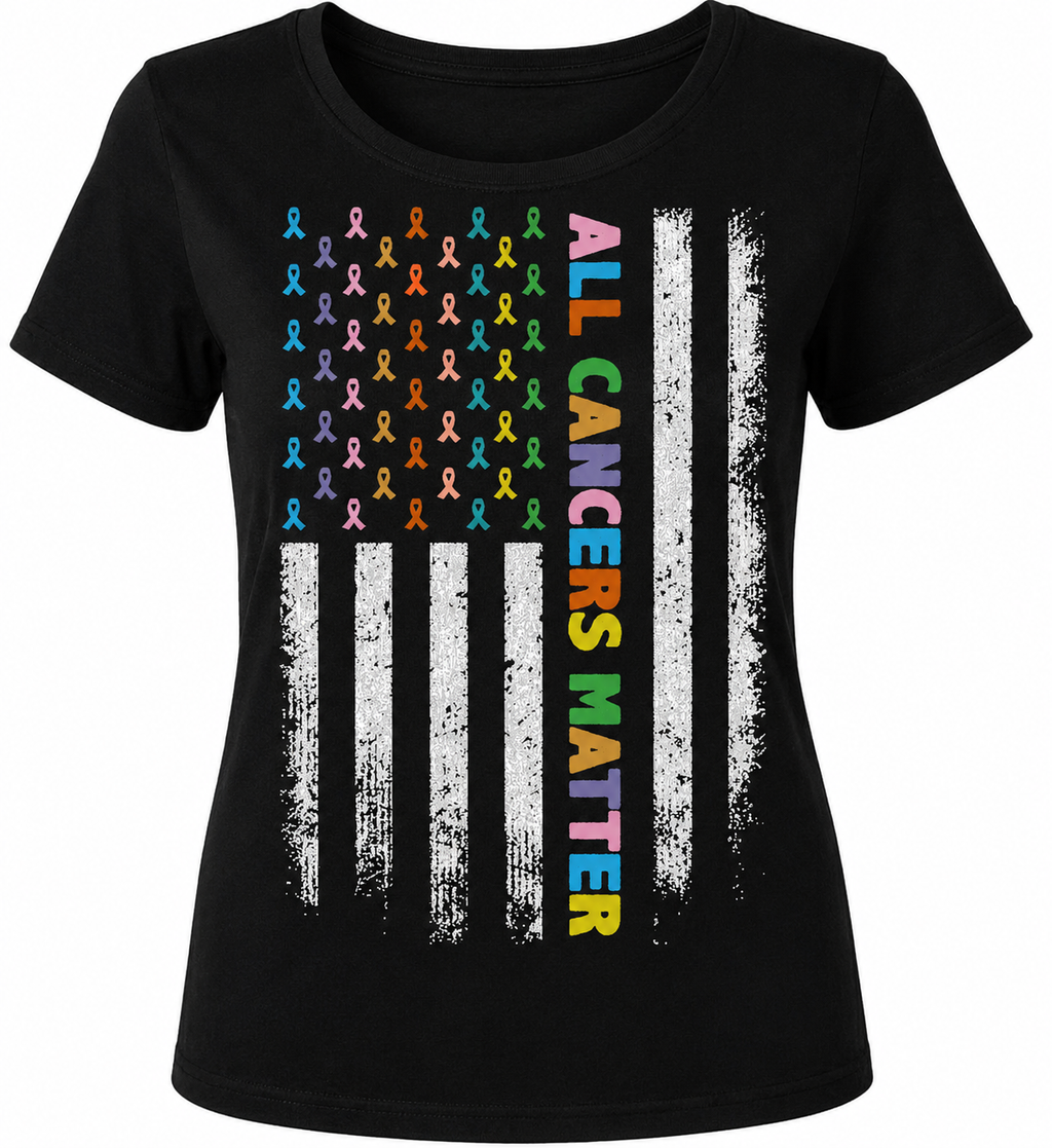 Cancer Awareness Flag of Ribbons - 1078- Placed on your shirt of choice