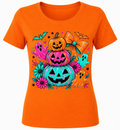 Stacked pumpkins, ghost, bats - 1083