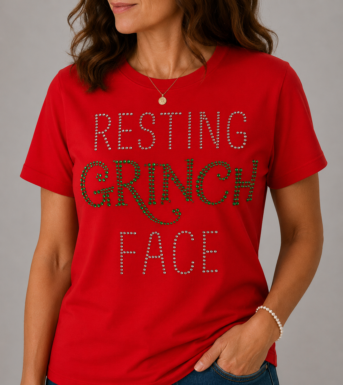 Resting Grinch Face, Blingy, Rhinestones - 1038